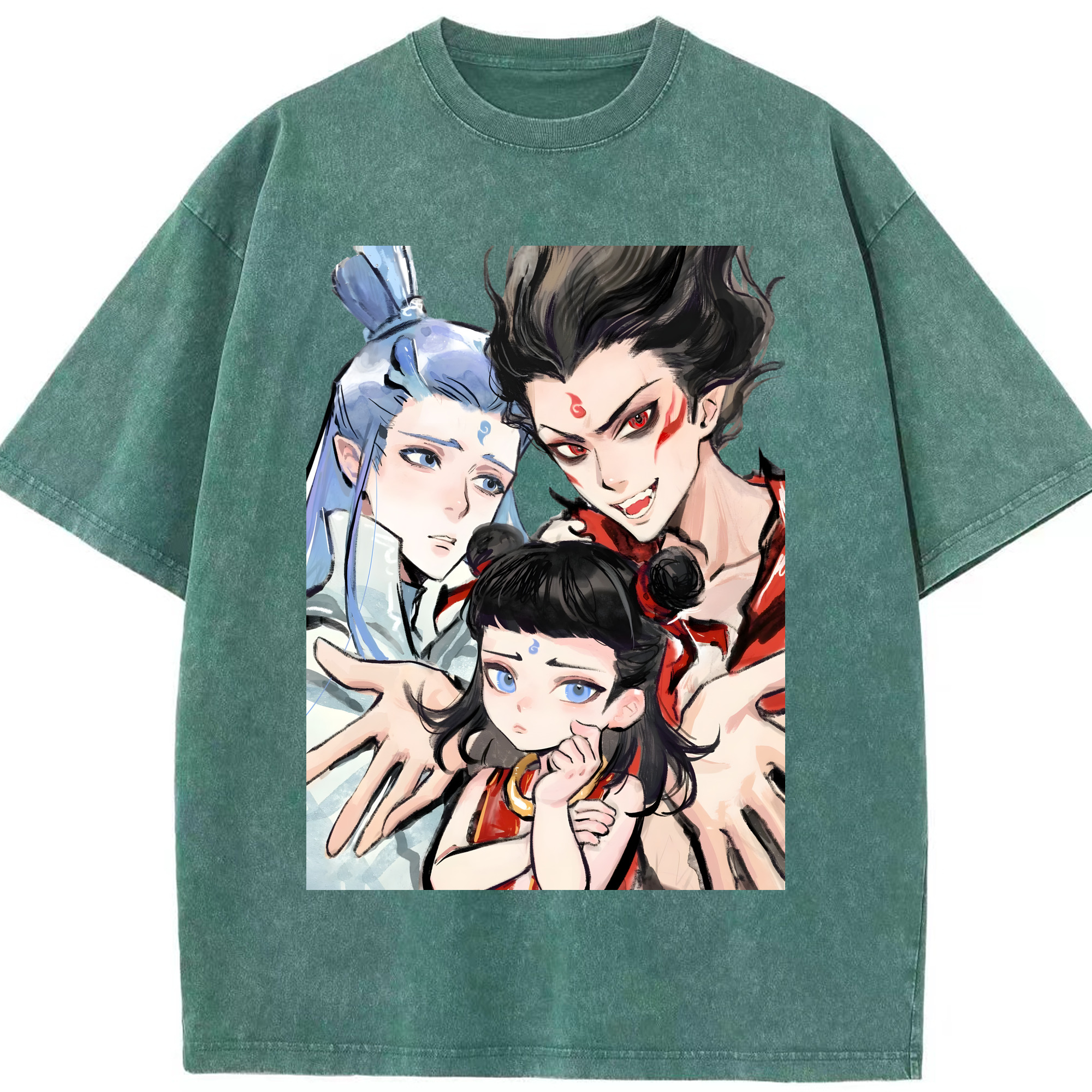 （画像用） Ne Zha 2 ナタ 魔童の大暴れ 綿100% ヴィンテージ風 半袖Tシャツ（フロントプリント）